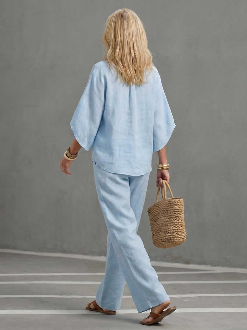 Emilia | Conjunto de túnica relajada con botones frontales y pantalones