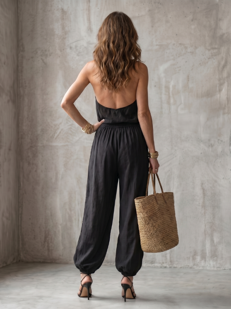 Melisa | Top fluido con escote drapeado y pantalón de pierna ancha