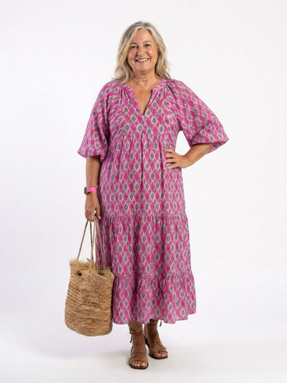 Mercedes | Vestido midi estampado con manga tres cuartos y escote en V