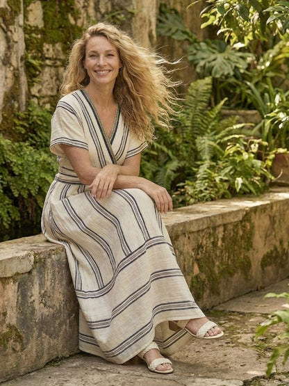 Teresa | Vestido midi de cintura envolvente con escote en V y manga corta