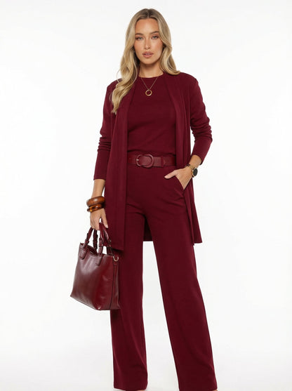 Conjunto Elena -  cárdigan largo, top y pantalón.